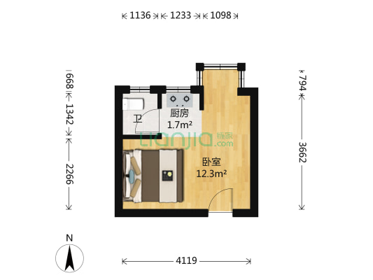 华美小区 1室0厅1卫 23平方