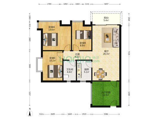 长乐花苑二期 3室1厅1卫 117平方