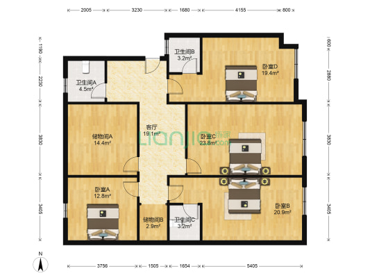 大桥路106-1号 4室1厅3卫 178平方