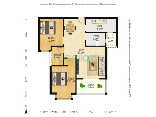 恒邦花半里 2室1厅1卫 99平方