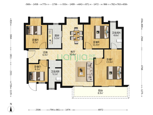 旭辉江山境 4室1厅2卫 138平方