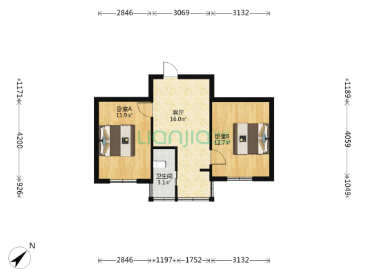 莲花新区北三巷1号 2室1厅1卫 57平方