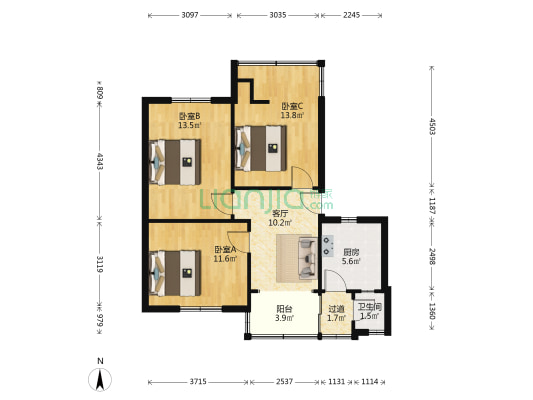 金河居 3室1厅1卫 65平方