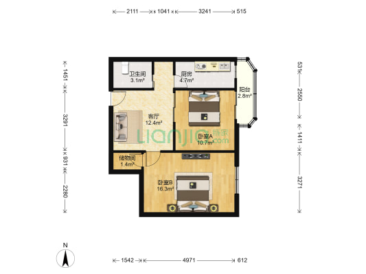 银南大厦 2室1厅1卫 91平方