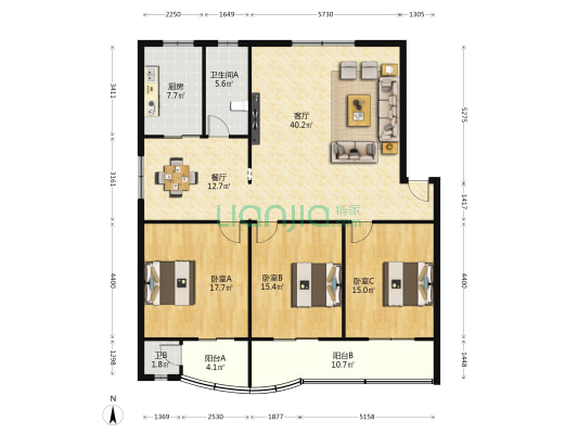 市容园林局小区 3室2厅2卫 154平方