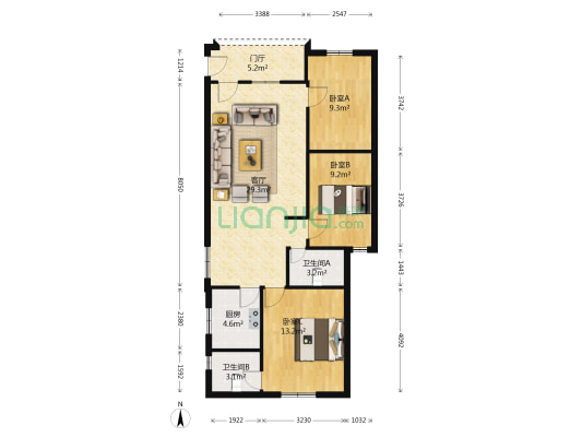 锦兴楼 3室1厅2卫 91平方
