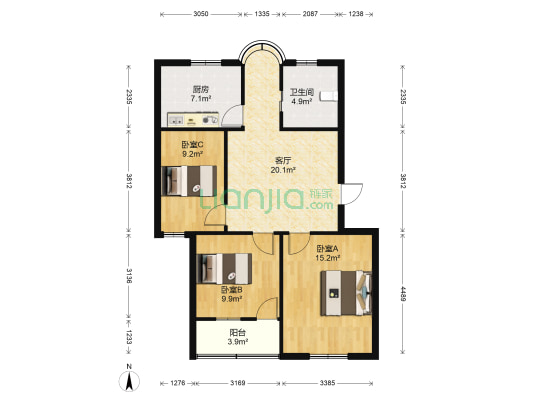 玉龙东村 3室1厅1卫 87平方