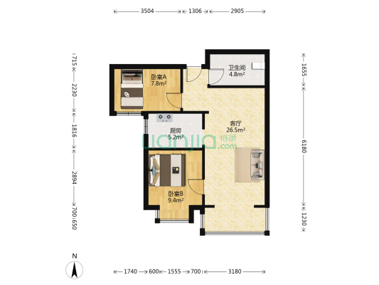 金域名邸四区 2室1厅1卫 75平方