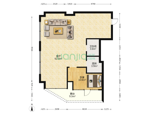 京津星公馆 1室1厅1卫 140平方