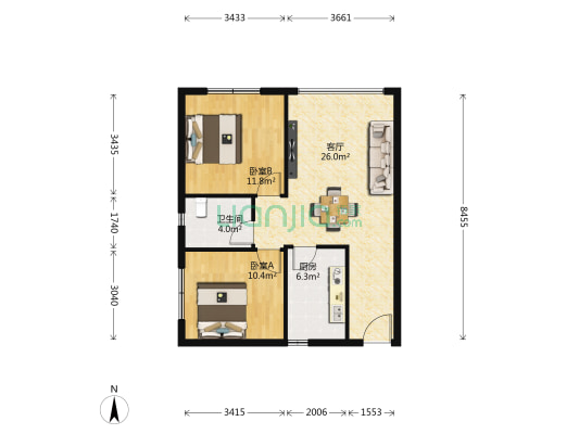 花卉小居 2室1厅1卫 72平方