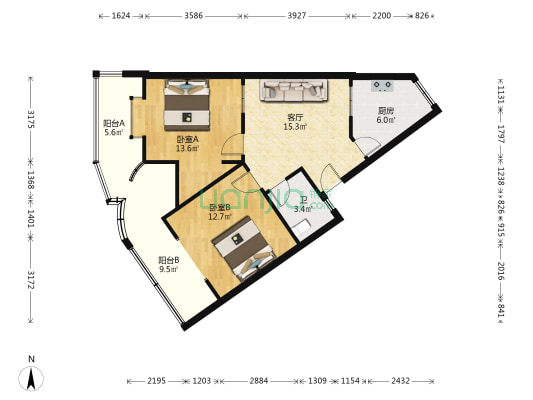 富寓雅居 2室1厅1卫 74平方