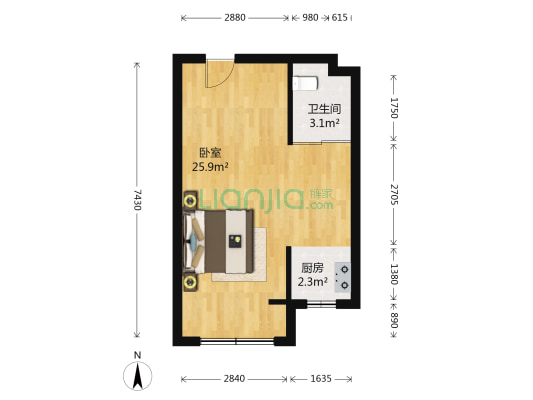 宜家观澜 1室0厅1卫 46平方