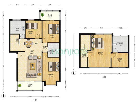 傲梅苑 4室1厅2卫 104平方