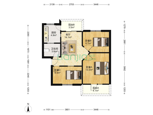 建新东路59号 3室1厅1卫 73平方