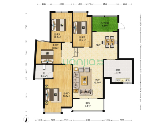 万佳凯旋城 4室1厅1卫 160平方