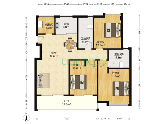 中节能生态岛 3室1厅2卫 123平方