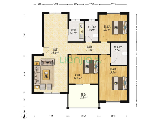 娄村浜 3室1厅2卫 132平方