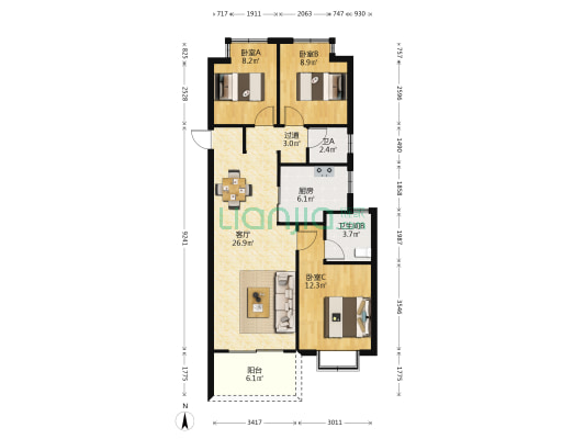 金地商置昆悦 3室1厅2卫 99平方