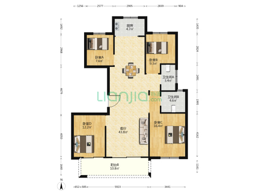 兆基御园 4室1厅2卫 143平方