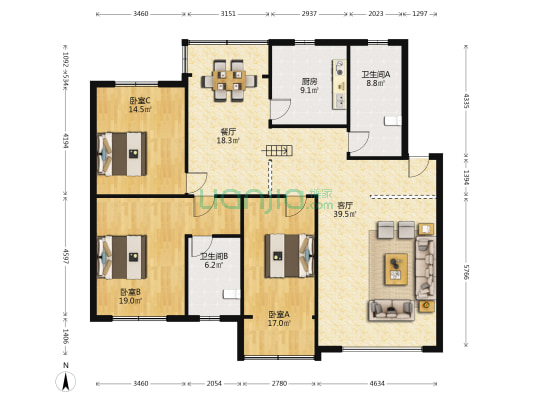 建安小区 3室2厅2卫 155平方