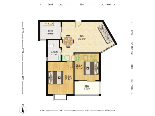 水印康庭 2室1厅1卫 83平方