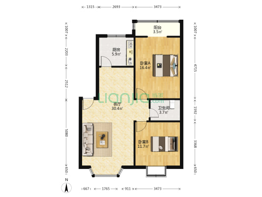 怡庭苑 2室1厅1卫 90平方