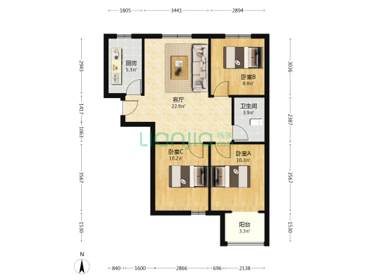 联合七号院  此房中间层  采光无遮挡-户型图