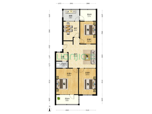 制锦市筐市街 3室2厅1卫 124平方