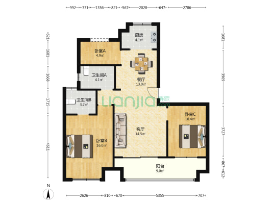 宏凯茗庭 3室2厅2卫 110平方