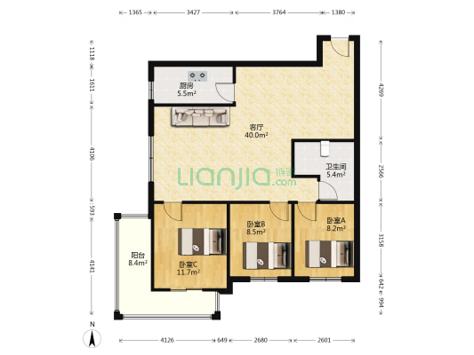 范阳路 朝阳路 政法街 华泰豪庭 大三居精装税费低-户型图