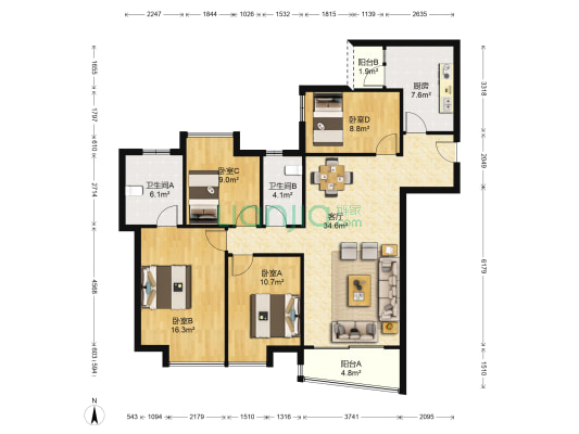 华景新城陶然庭苑 4室1厅2卫 135平方