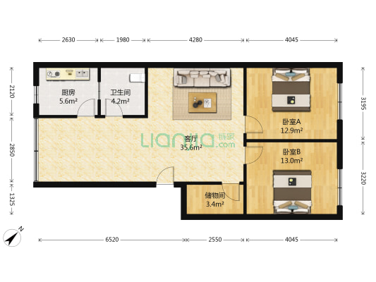 地下城堡歌城 2室1厅1卫 90平方