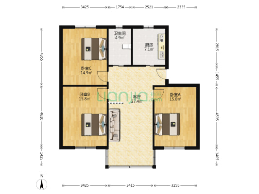 湖苑新村一区 3室1厅1卫 110平方