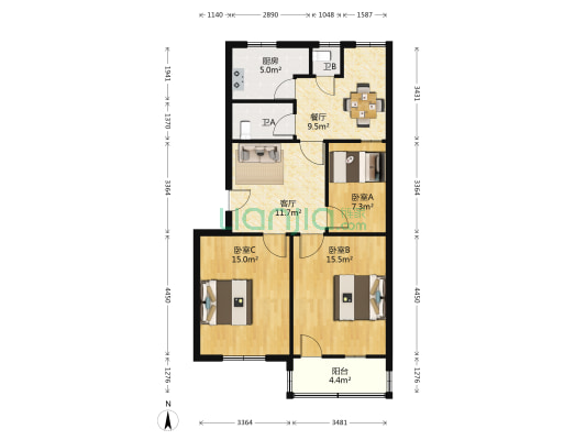 艺苑 3室2厅2卫 83平方