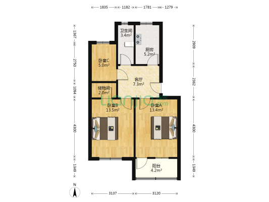 省建储运站宿舍 3室1厅1卫 64平方