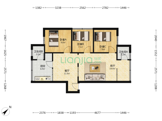 新寨路26号 3室2厅2卫 82平方