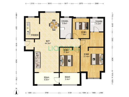 新城·吾悦华府 3室1厅2卫 126平方