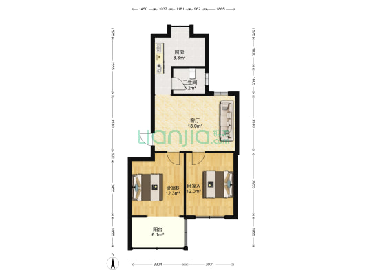 牛奶场小区 2室1厅1卫 64平方