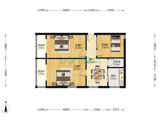 市教育局家属院 3室1厅1卫 60平方
