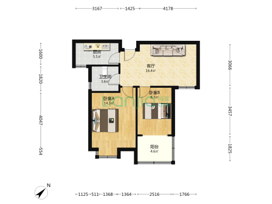 盛江花苑兰花园 2室1厅1卫 73平方