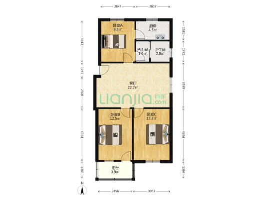 腰刀巷 3室1厅2卫 86平方