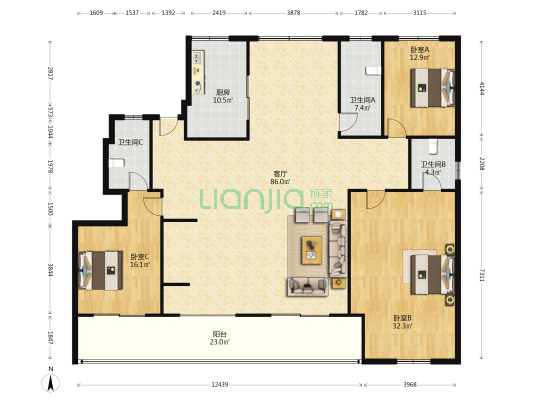 胥福里 3室1厅3卫 223平方