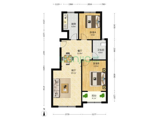 宏远长安奥园 2室2厅1卫 94平方
