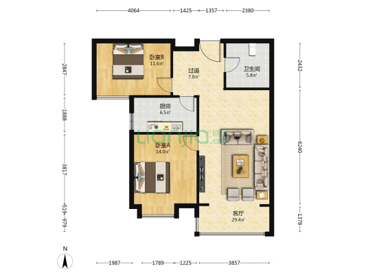 山水名园 2室1厅1卫 97平方