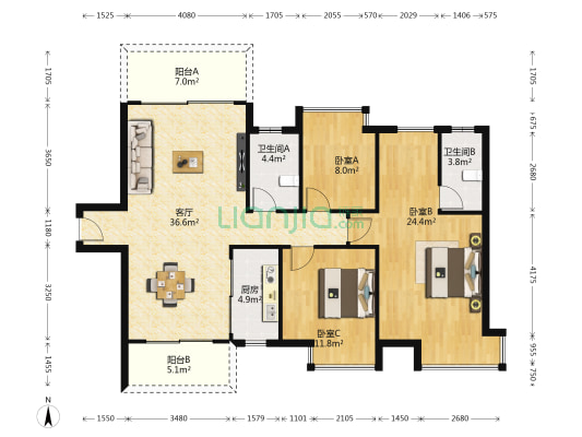 碧桂园天誉 3室1厅2卫 123平方