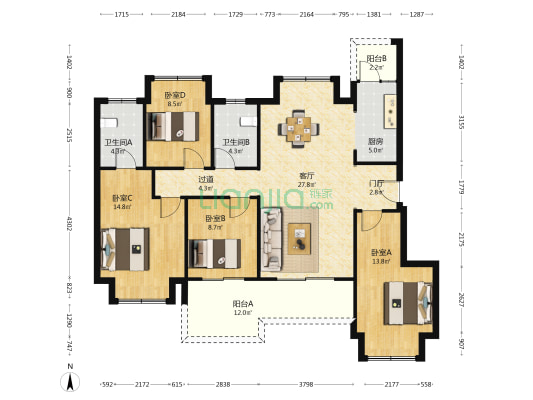 雲鼎城玺云 4室1厅2卫 120平方
