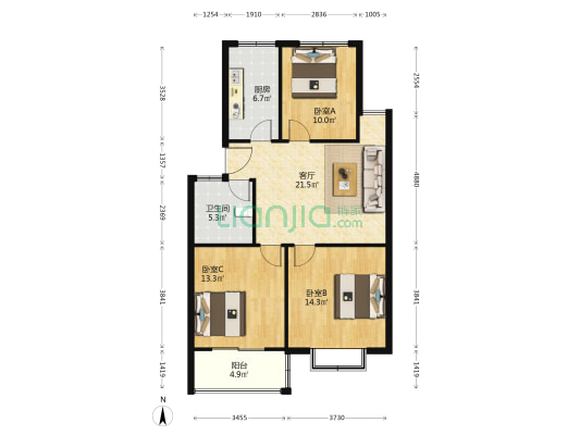 逸馨花苑 3室1厅1卫 89平方