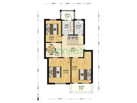 汴京路48号 3室2厅1卫 76平方