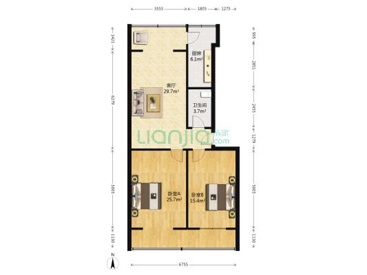 电信局家属院（佛慈大街） 2室1厅1卫 91平方