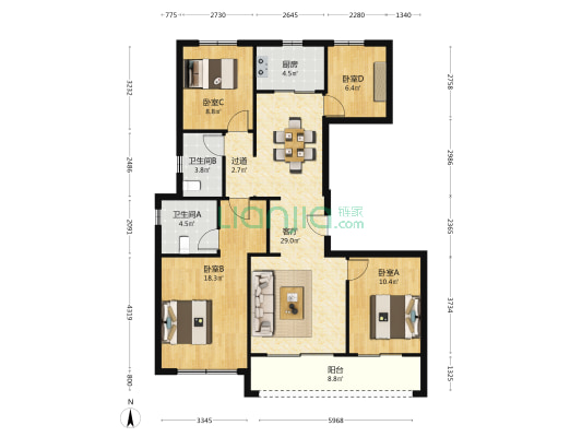 世茂风颂府 4室1厅2卫 131平方